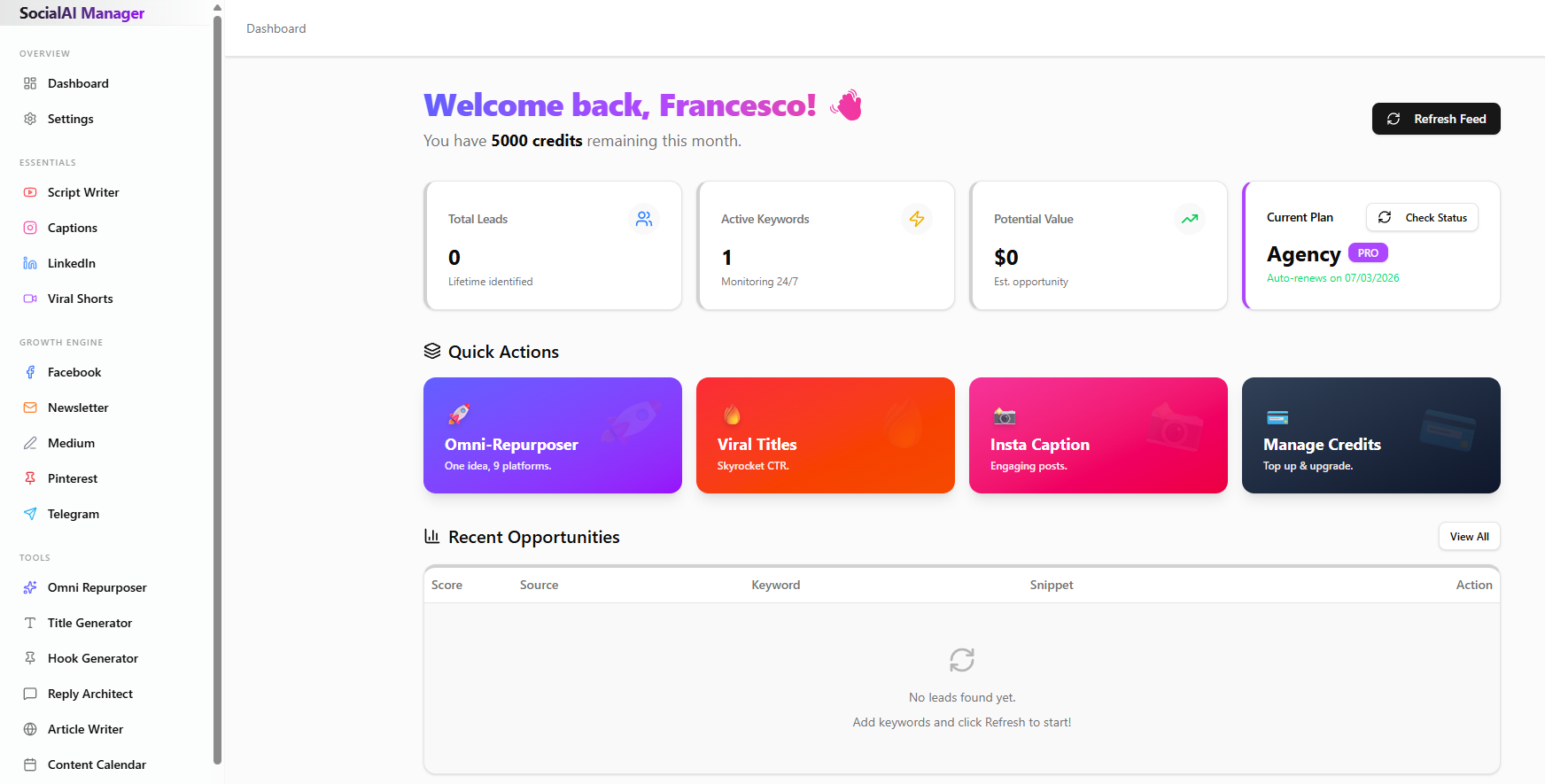 PulseLeads Dashboard Preview